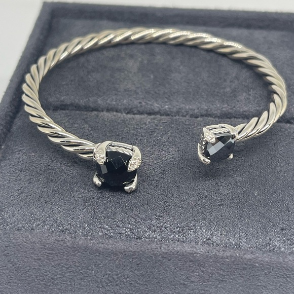 David Yurman Sterling Silver Black Onyx Hematite Chatelaine Bypass 4mm Bracelet - Picture 11 of 11